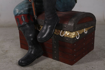 Pirate On Treasures Chest Life Size Statue - LM Treasures 