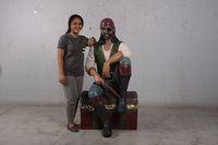 Pirate On Treasures Chest Life Size Statue - LM Treasures 