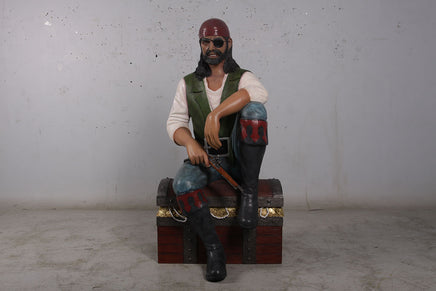 Pirate On Treasures Chest Life Size Statue - LM Treasures 