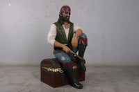 Pirate On Treasures Chest Life Size Statue - LM Treasures 