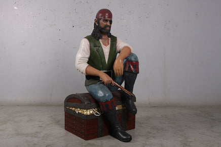 Pirate On Treasures Chest Life Size Statue - LM Treasures 