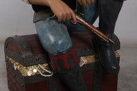 Pirate On Treasures Chest Life Size Statue - LM Treasures 