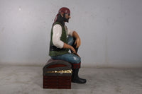 Pirate On Treasures Chest Life Size Statue - LM Treasures 