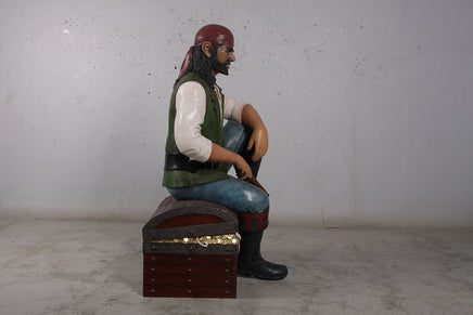 Pirate On Treasures Chest Life Size Statue - LM Treasures 