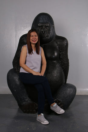 Large Silver Back Gorilla Sitting Life Size Statue - LM Treasures 
