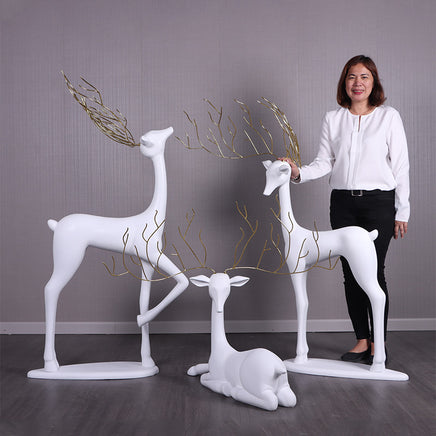 White Reindeer Glitz Collection Set of 3 Statues - LM Treasures 