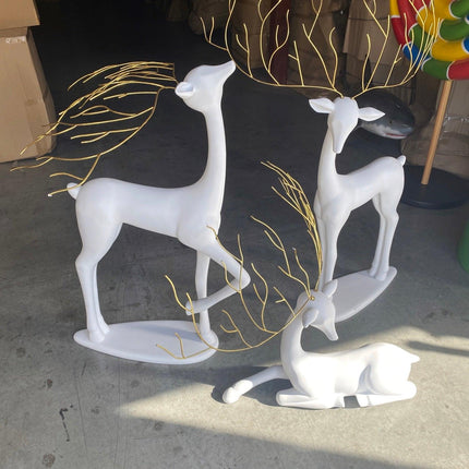 White Reindeer Glitz Collection Set of 3 Statues - LM Treasures 