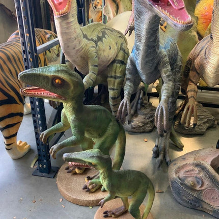 Small Green Baby Raptor Dinosaur Statue - LM Treasures 