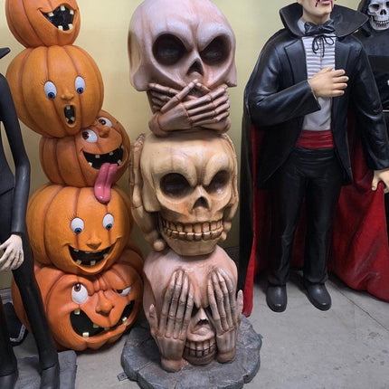 No Speak, Hear, See Skull Tower Over Sized Statue - LM Treasures 