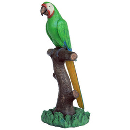 Green Macaw Buffon Parrot On Branch Life Size Statue - LM Treasures 