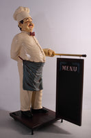 Chef With Rolling Menu Board Life Size Statue - LM Treasures 