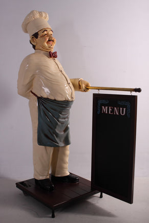 Chef With Rolling Menu Board Life Size Statue - LM Treasures 