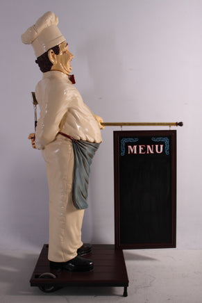 Chef With Rolling Menu Board Life Size Statue - LM Treasures 