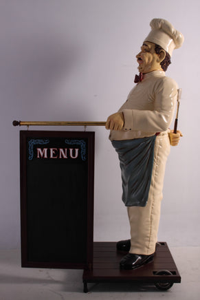 Chef With Rolling Menu Board Life Size Statue - LM Treasures 