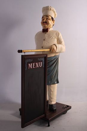 Chef With Rolling Menu Board Life Size Statue - LM Treasures 