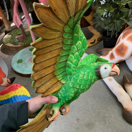 Green Flying Macaw Parrot Life Size Statue - LM Treasures 