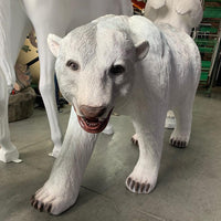 Polar Bear Walking Mouth Open Statue - LM Treasures 