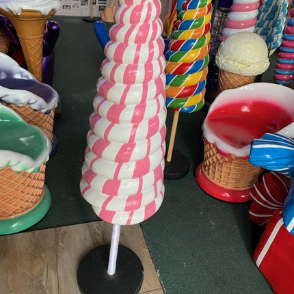 Small Striped Pink Cone Lollipop Over Sized Statue - LM Treasures 