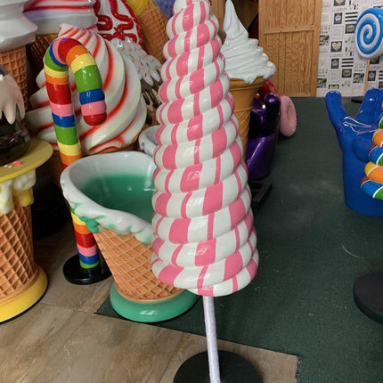Small Striped Pink Cone Lollipop Over Sized Statue - LM Treasures 