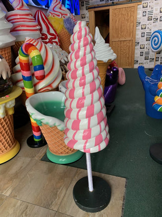 Small Striped Pink Cone Lollipop Over Sized Statue - LM Treasures 