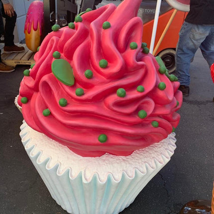 Hot Pink Frosting Vanilla Cupcake Over Sized Statue - LM Treasures 