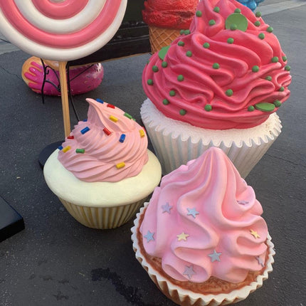 Hot Pink Frosting Vanilla Cupcake Over Sized Statue - LM Treasures 