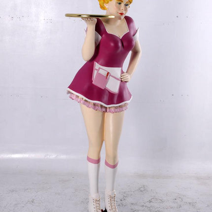 Roller Skater Waitress In Matte Pink Life Size Statue - LM Treasures 