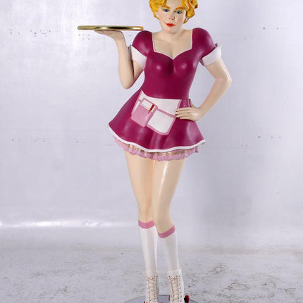 Roller Skater Waitress In Matte Pink Life Size Statue - LM Treasures 