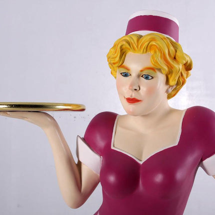 Roller Skater Waitress In Matte Pink Life Size Statue - LM Treasures 