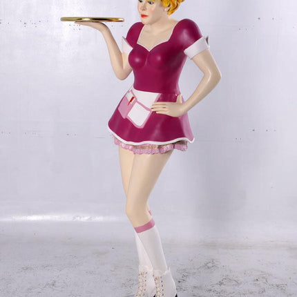 Roller Skater Waitress In Matte Pink Life Size Statue - LM Treasures 