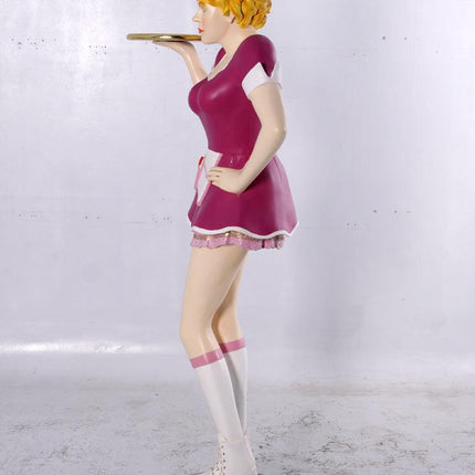 Roller Skater Waitress In Matte Pink Life Size Statue - LM Treasures 