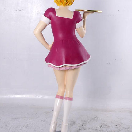 Roller Skater Waitress In Matte Pink Life Size Statue - LM Treasures 