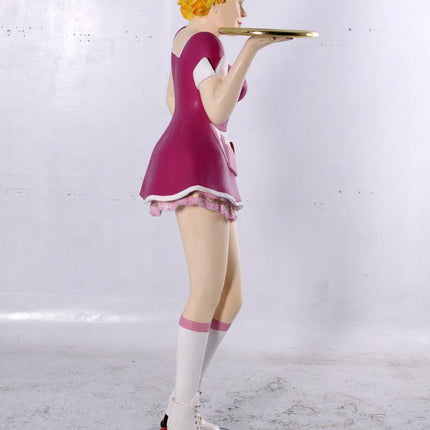Roller Skater Waitress In Matte Pink Life Size Statue - LM Treasures 