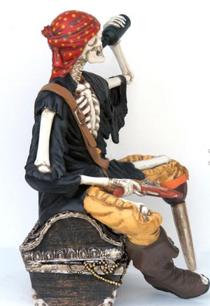 Skeleton Pirate on Treasure Drinking Life Size Statue - LM Treasures 