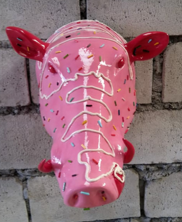 Wild Boar Cotton Candy Pink n Sprinkles Head Life Size Statue - LM Treasures 
