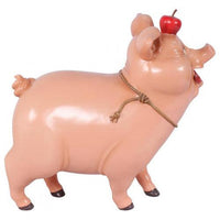 Comic Pig With Apple Life Size Statue - LM Treasures 