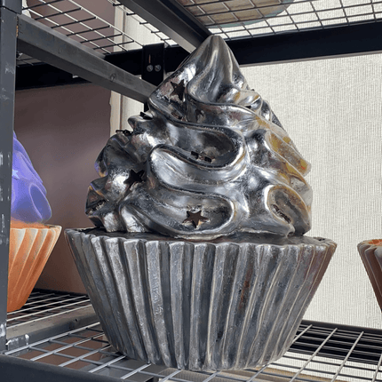 Silver Chocolate Cupcake With Stars Over Sized Statue - LM Treasures 