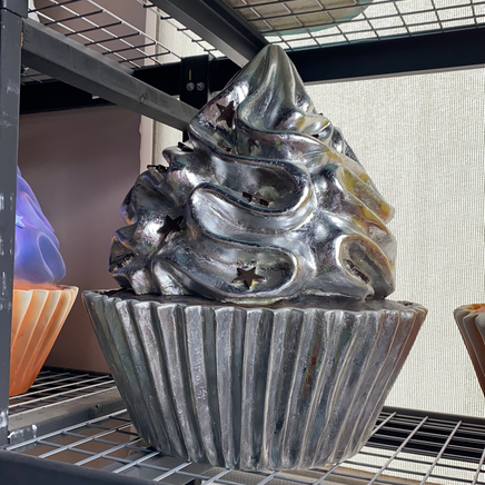 Silver Chocolate Cupcake With Stars Over Sized Statue - LM Treasures Life Size Statues & Prop Rental