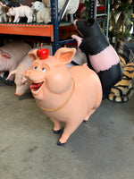 Comic Pig With Apple Life Size Statue - LM Treasures 