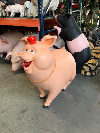 Comic Pig With Apple Life Size Statue - LM Treasures Life Size Statues & Prop Rental