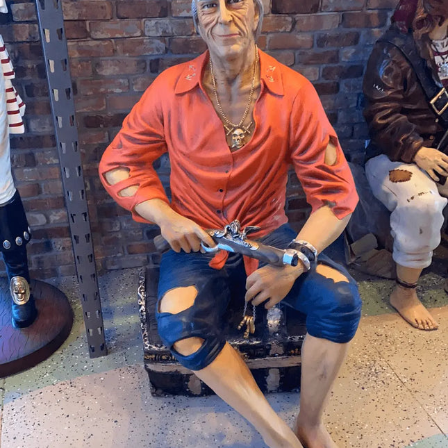 Pirate on Treasure Chest Life Size Statue LM Treasures - A