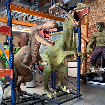 Green Raptor Dinosaur On Base Life Size Statue - LM Treasures 