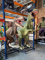 Green Raptor Dinosaur On Base Life Size Statue - LM Treasures Life Size Statues & Prop Rental