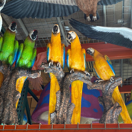 Mutation Yellow Blue Macaw Lover Parrots On Branch Life Size Statue - LM Treasures 