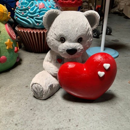White Teddy Bear With Heart Over Sized Statue - LM Treasures 