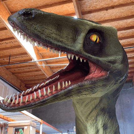 Green Raptor Dinosaur On Base Life Size Statue - LM Treasures 
