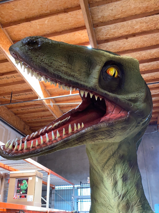 Green Raptor Dinosaur On Base Life Size Statue - LM Treasures 