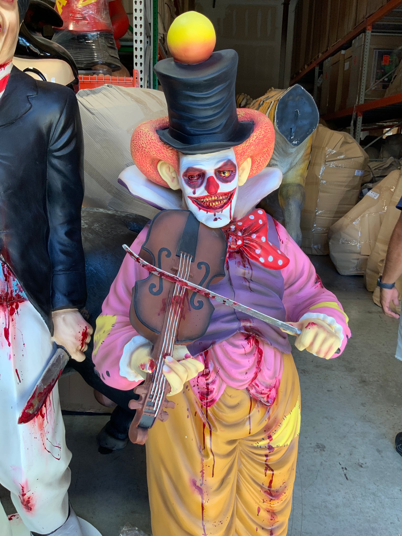 Scary Clown Playing Violin Life Size Statue – LM Treasures Prop Rentals