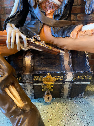 Skeleton Pirate on Treasure Drinking Life Size Statue - LM Treasures 