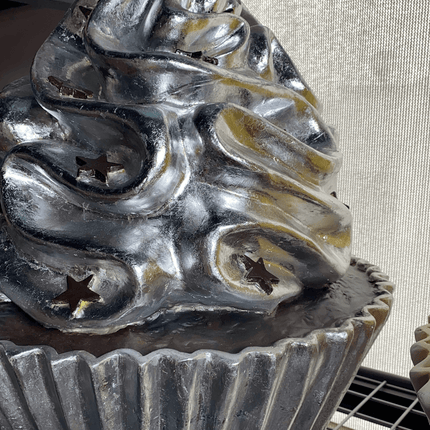 Silver Chocolate Cupcake With Stars Over Sized Statue - LM Treasures 